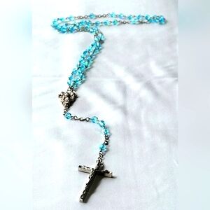 Aurora Borealis Beaded Rosary 19", Stamped Italy